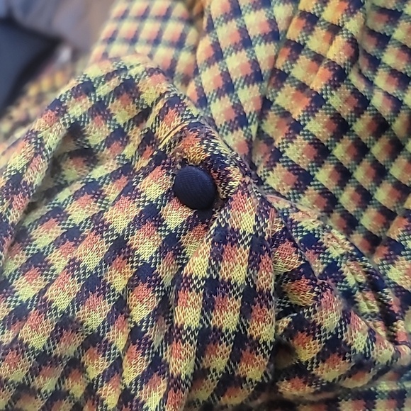 Eva Franco, Faux Wrap Waist Midi Length Dress, Mustard/Orange/Navy, Size 8 - Picture 9 of 9